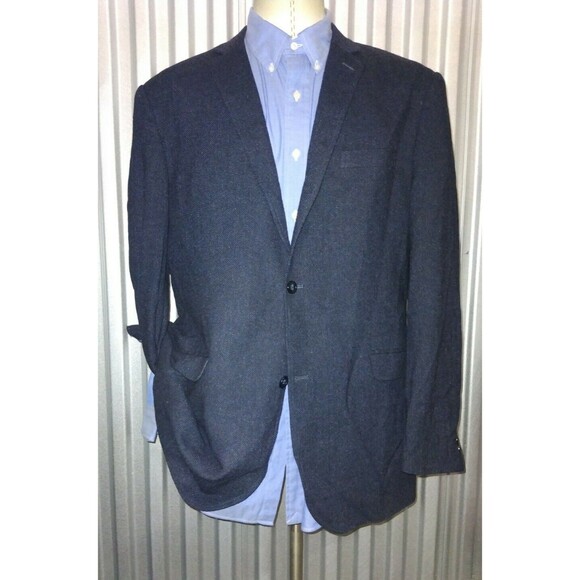 Pronto Uomo 3XLT blue Black Herringbone Wool Tweed Blazer Jacket Sport Coat - Picture 2 of 4